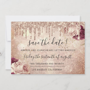 Save The Date  Florals Rose Glitter Drips Marsala