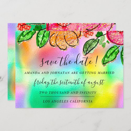 Save The Date Florals Rose Glitter Holograph