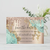Save The Date  Florals Rose Gold Drips Blue (Standing Front)