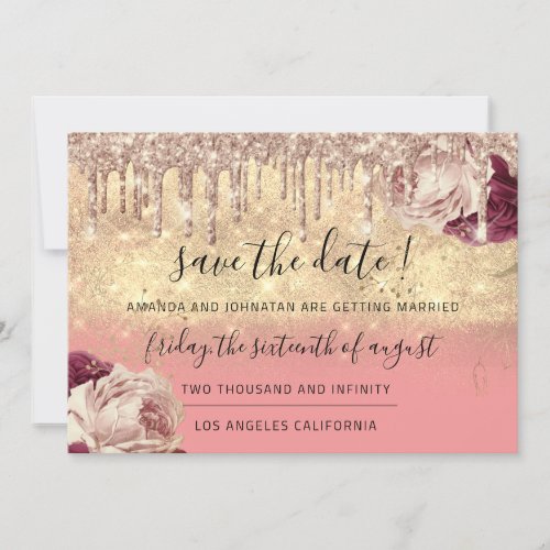 Save The Date  Florals Rose Gold Drips Unique