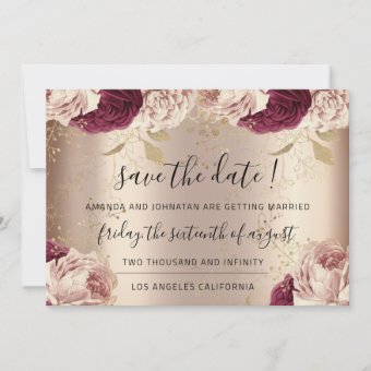 Save The Date Florals Rose Gold Roses Marsala | Zazzle