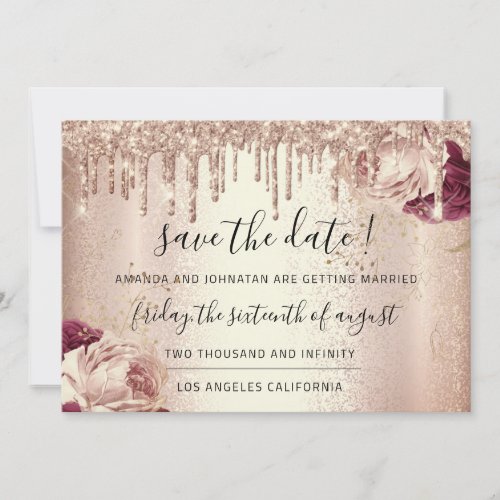 Save The Date  Florals Rose Mint Drips Marsala