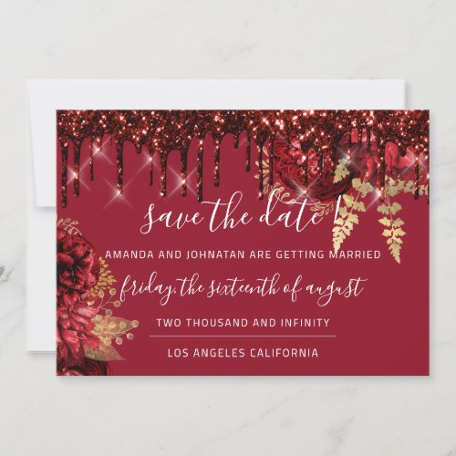 Save The Date  Florals Roses Drips Burgundy Gold