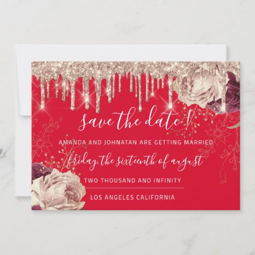 Save The Date  Florals Roses Drips Burgundy Red