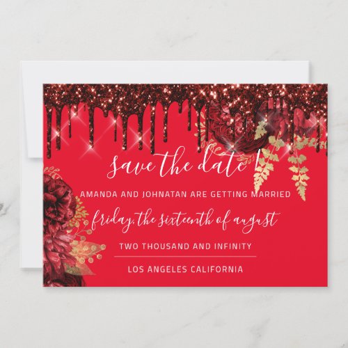 Save The Date  Florals Roses Drips Burgundy Red