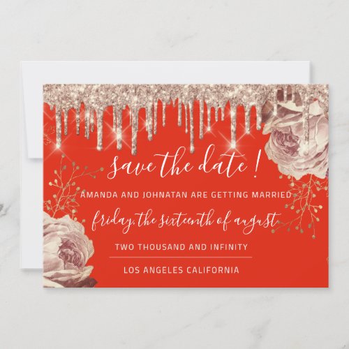 Save The Date Florals Roses Drips Gray Ivory Coral