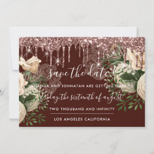 Save The Date Florals Roses Drips Rose Brown