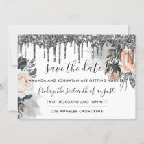 Save The Date  Florals Roses Drips Rose White