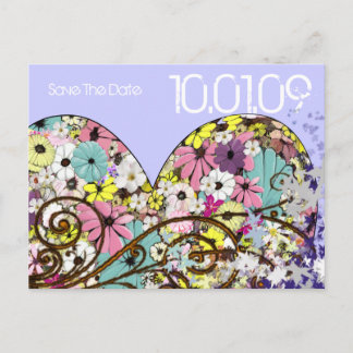 Save the Date Flowers and Leaves Announcement Postcard