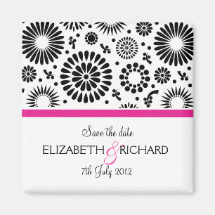 Save the Date Folk Black White Flower Boho Wedding Magnet