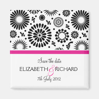 Save the Date Folk Black White Flower Boho Wedding Magnet