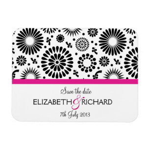 Save the Date Folk Black White Flower Boho Wedding Magnet