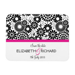 Save the Date Folk Black White Flowers Boho Magnet