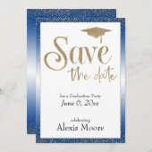 Save the Date for a Graduation Party Gold on Blue Invitation (Front/Back)