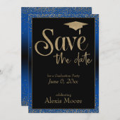Save the Date for a Graduation Party Gold on Blue Invitation (Front/Back)