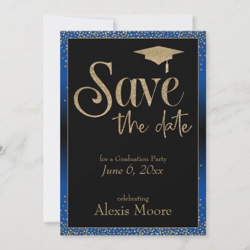 Save the Date for a Graduation Party Gold on Blue Invitation