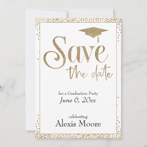 Save the Date for a Graduation Party Gold on White Invitation