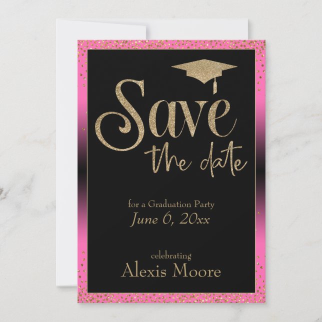 Save the Date for a Graduation Party Gold & Pink Invitation (Front)