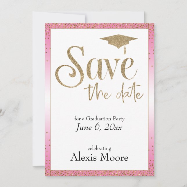 Save the Date for a Graduation Party Gold & Pink Invitation (Front)