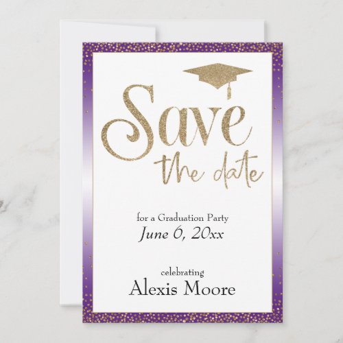 Save the Date for a Graduation Party Gold  Purple Invitation