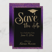 Save the Date for a Graduation Party Gold & Purple Invitation (Front/Back)
