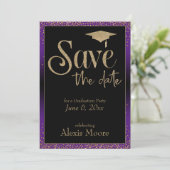 Save the Date for a Graduation Party Gold & Purple Invitation (Standing Front)