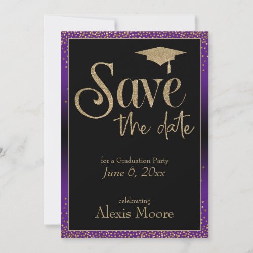 Save the Date for a Graduation Party Gold  Purple Invitation