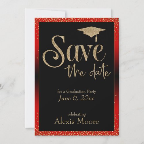 Save the Date for a Graduation Party Gold  Red Invitation