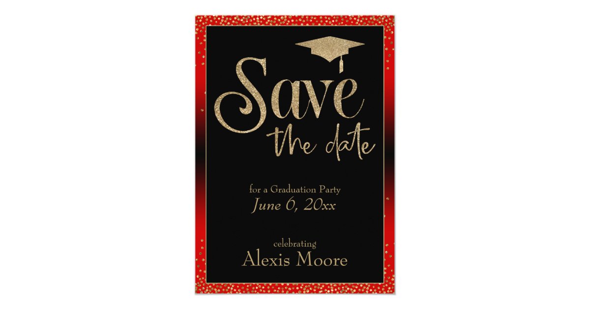 save the date for a graduation party gold red invitation