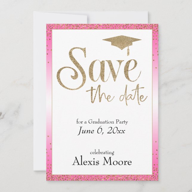 Save the Date for a Graduation Party, Hot Pink Invitation (Front)