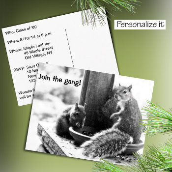 Save The Date For A Squirrel Get-together Announcement Postcard by colorwash at Zazzle
