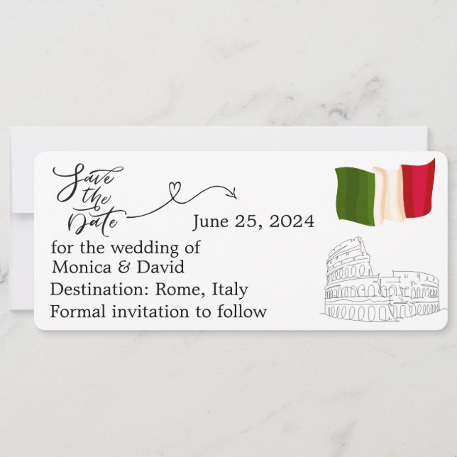 Save the Date for a wedding in Rome, Italy Invitation (Front)