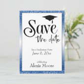 Save the Date for Graduation Party Black on Blue Invitation (Standing Front)