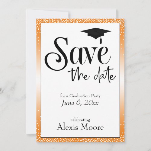 Save the Date for Graduation Party Black on Orange Invitation