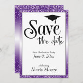 Save the Date for Graduation Party Black on Purple Invitation (Front/Back)