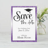 Save the Date for Graduation Party Black on Purple Invitation (Standing Front)