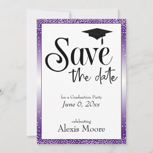 Save the Date for Graduation Party Black on Purple Invitation