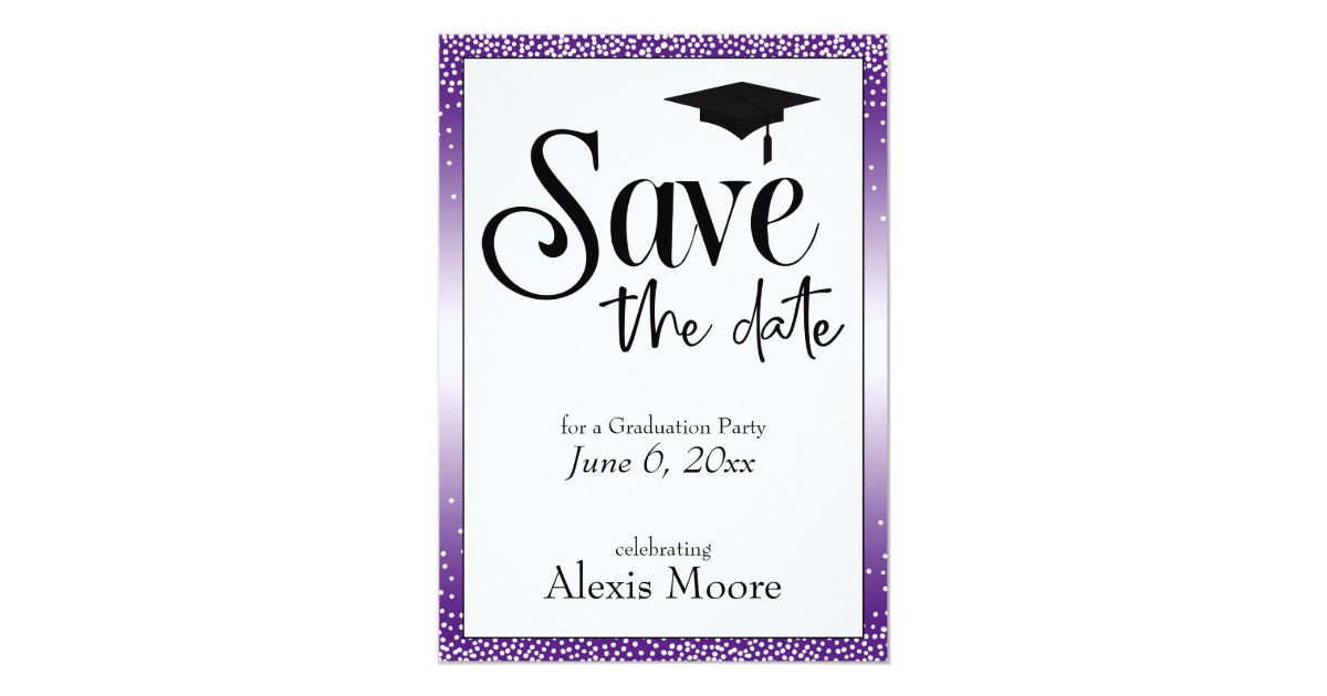Save the Date for Graduation Party Black on Purple Invitation Zazzle com