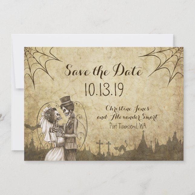 Save the Date for Halloween Wedding with Skeletons (Front)