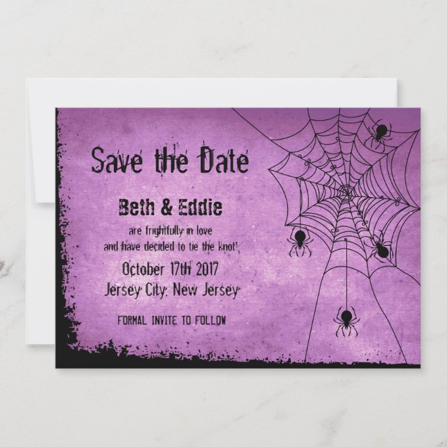 Save the Date for Halloween Wedding with Spiders (Front)