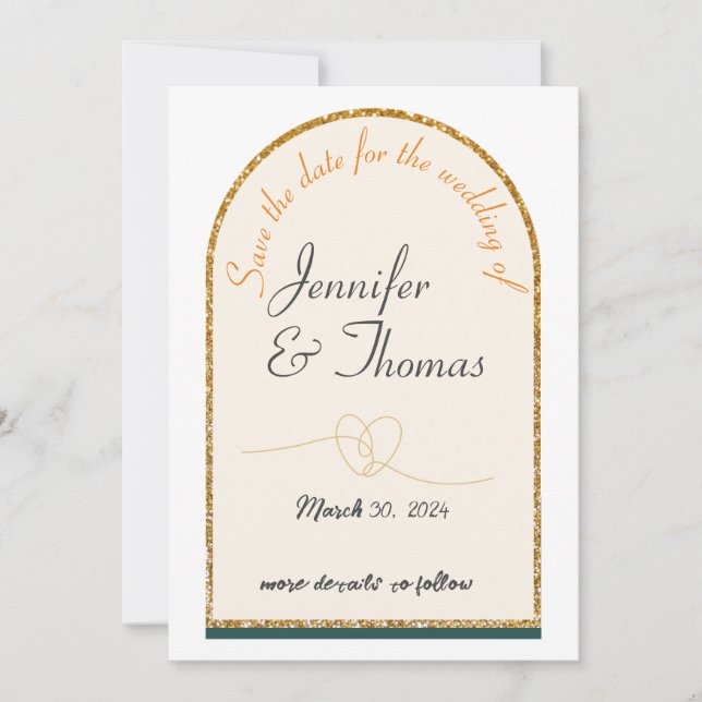 Save the date for  our wedding/gold edge invitation (Front)