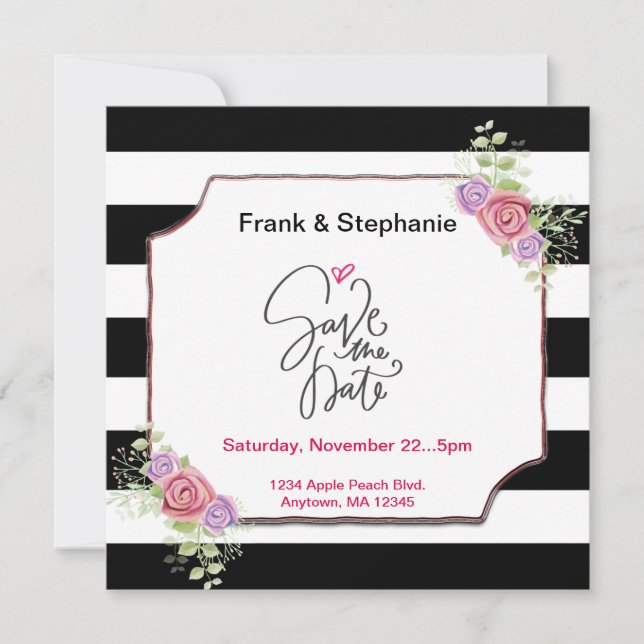 Save the Date for our Wedding Stripes with Floral (Front)