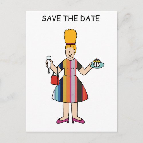 Save the Date for Tea Party Cartoon Lady Announcement Postcard