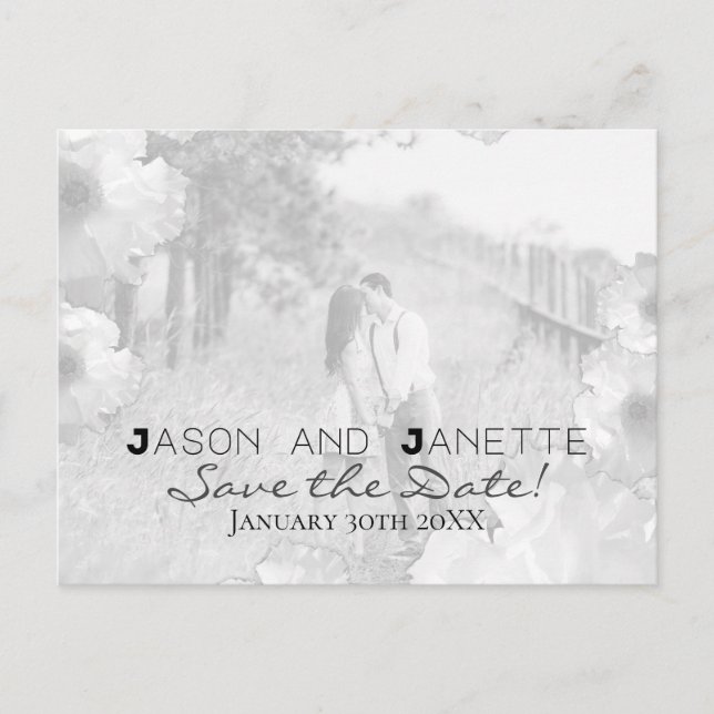 "Save the Date" for Wedding + Blk/Wht Photo Postcard (Front)