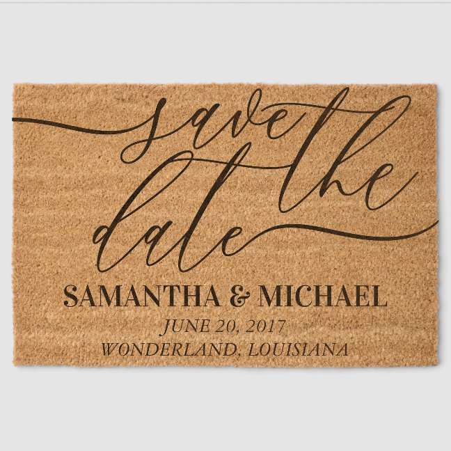 Save the date for wedding fiber doormat