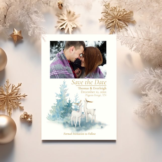 Save the Date Forest Winter Wedding Photo Postcard (Creator Uploaded)