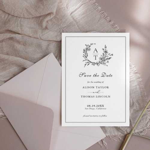 Save The Date Formal Crest Black and White Card