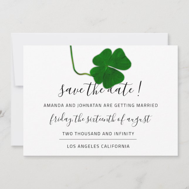 Save The Date Four-leaved Clover Black White Green (Front)