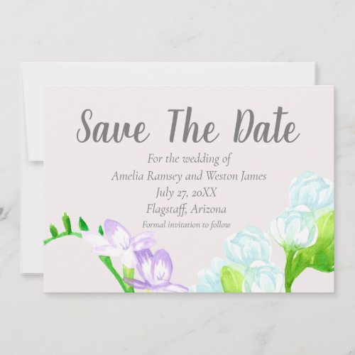  Save The Date Freesia Watercolor Flowers Wedding Announcement