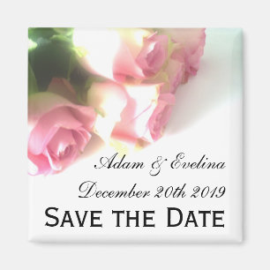 Save the date fridge magnets pink rose flowers